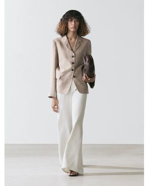 MASSIMO DUTTI 100% Linen Melange Blazer - White