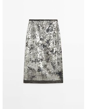 MASSIMO DUTTI Halflange Rok Met Lovertjes - Grijs