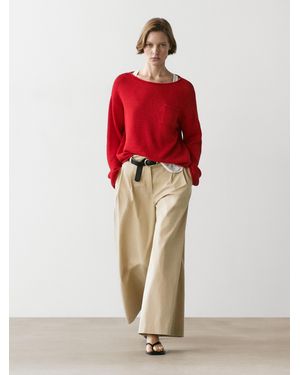 MASSIMO DUTTI Cotton And Linen Knit Jumper With Pocket Detail - Red