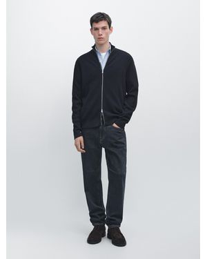 MASSIMO DUTTI Cotton Zip-Up Knit Cardigan - Blue