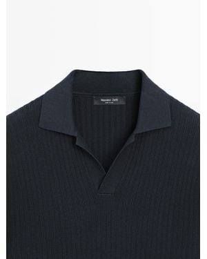 MASSIMO DUTTI Cotton Blend Polo Knit Jumper - Blue