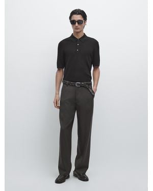MASSIMO DUTTI 100% Merino Wool Knit Polo Jumper - Black