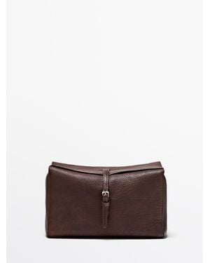 MASSIMO DUTTI Nappa Leather Travel Toiletry Bag - Brown