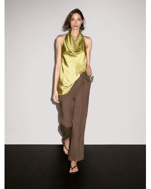 MASSIMO DUTTI 100% Linen Wide-Leg Pants - White
