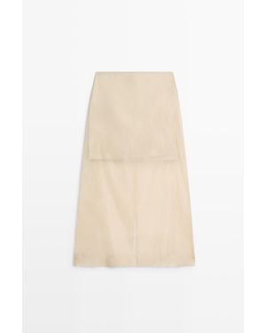 MASSIMO DUTTI Gonna Midi A Doppio Strato Con Seta - Bianco