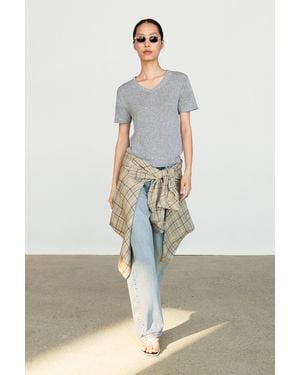 MASSIMO DUTTI Short Sleeve Knit Top - Natural