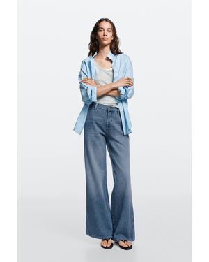 MASSIMO DUTTI Jeans Wide Leg Tiro Medio - Azul