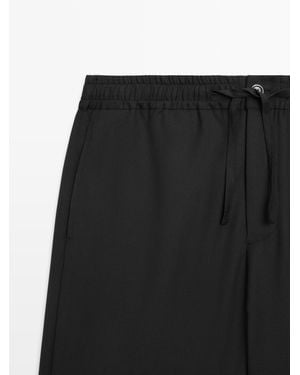 MASSIMO DUTTI Relaxed Fit 100% Wool Trousers - White