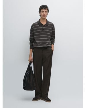 MASSIMO DUTTI Jersey Polo Punto Rayas - Marrón
