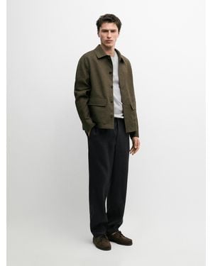 MASSIMO DUTTI 100% Linen Overshirt With Pockets - Green