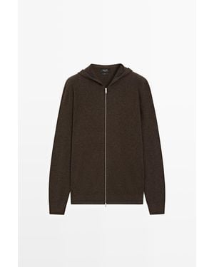 MASSIMO DUTTI 100% Kasjmier Tricot Vest Met Capuchon - Bruin