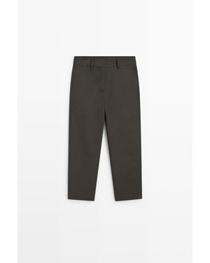 MASSIMO DUTTI 100% Cotton Carrot Fit Trousers - Grey