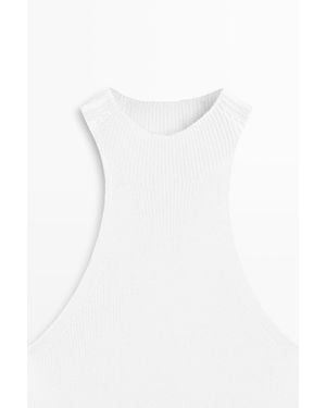 MASSIMO DUTTI Cotton Blend Halter Top With Ribbed Detail - White