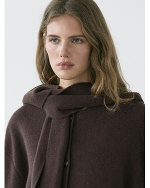 MASSIMO DUTTI Chaqueta Larga Detalle Capucha Bufanda - Negro