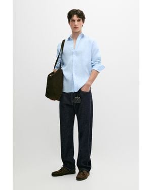 MASSIMO DUTTI 100% Linen Slim Fit Shirt - Blue