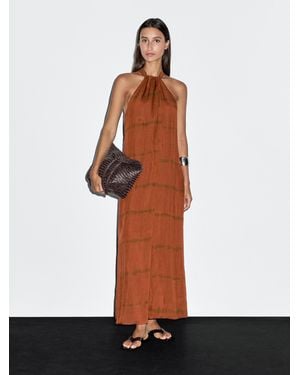 MASSIMO DUTTI Vestido Largo Halter Estampado Rayas - Blanco