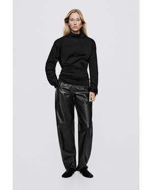 MASSIMO DUTTI High Neck Zip Blouse - Black
