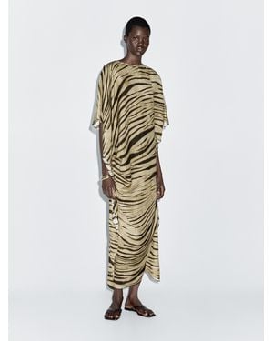 MASSIMO DUTTI Vestido Largo Tipo Túnica Animal Print - Metálico