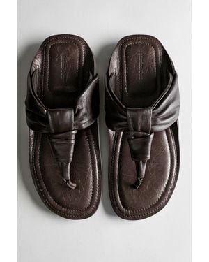 MASSIMO DUTTI Gathered Leather Sandals With Knot - Black