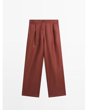 MASSIMO DUTTI 100% Linnen Wide-Leg Broek Met Elastiek - Rood