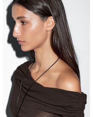MASSIMO DUTTI 100% Cotton Top With Asymmetric Neckline - Black
