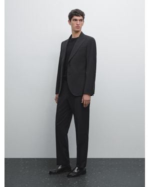 MASSIMO DUTTI Plain 100% Wool Suit Blazer - Black