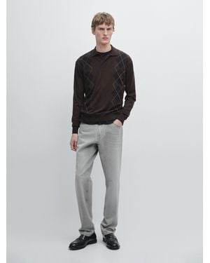 MASSIMO DUTTI Jersey Polo Punto Rombos Con Lana - Blanco