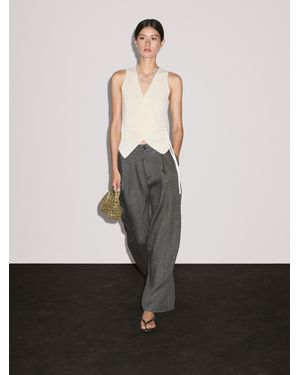 MASSIMO DUTTI Knit Crossover Waistcoat With Drawstring - White