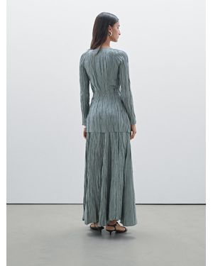 MASSIMO DUTTI Falda Larga Plisada Cintura Elástica - Azul