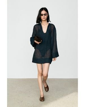 MASSIMO DUTTI 100% Linen Flowy Mini Dress - Multicolour