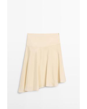 MASSIMO DUTTI Soepelvallende Asymmetrische Halflange Rok - Naturel
