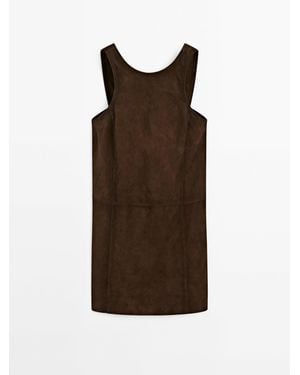 MASSIMO DUTTI Suède Leren Mini-Jurk - Bruin