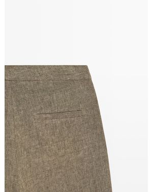 MASSIMO DUTTI Linen Wide-Leg Pants With Darts - Green
