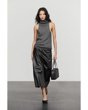 MASSIMO DUTTI Jupe Midi Balloon Avec Coutures En Cuir Nappa - Noir