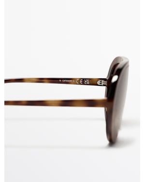 MASSIMO DUTTI Tortoiseshell-Effect Aviator Sunglasses - Brown