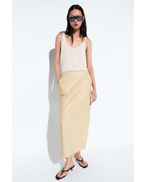 MASSIMO DUTTI Nappa Leather Midi Skirt - Natural