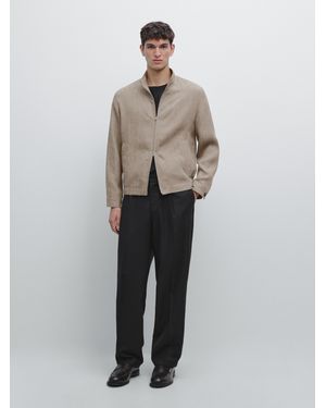 MASSIMO DUTTI Faded Total Look Linen Bomber Jacket - Brown