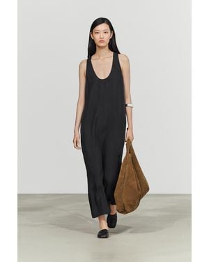 MASSIMO DUTTI Flowing Midi Dress With Round Neckline - Black