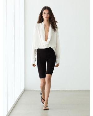 MASSIMO DUTTI Suede Leather Cycling Shorts - White