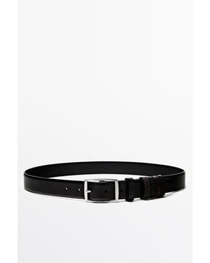 MASSIMO DUTTI Leather Belt With 5 Loops - Black