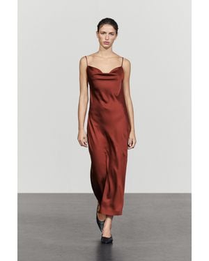 MASSIMO DUTTI Flowing Satin-Finish Midi Dress - Red