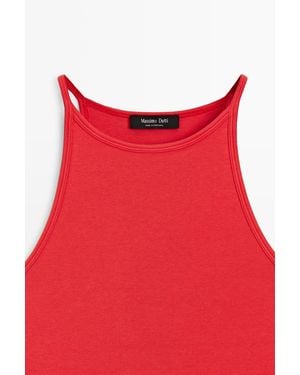 MASSIMO DUTTI Cotton Blend Halter Top - Red