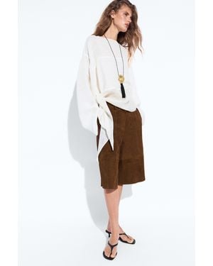 MASSIMO DUTTI Combined Fabric Linen Blend Shirt - White