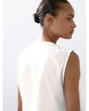 MASSIMO DUTTI 100% Cotton Embroidered Waistcoat - White