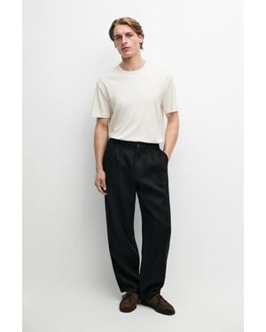 MASSIMO DUTTI 100% Cotton Short Sleeve T-Shirt - Natural