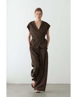 MASSIMO DUTTI Flowing Linen Pants - Brown