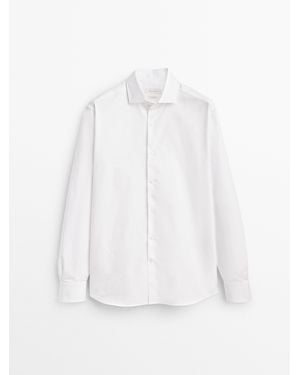 MASSIMO DUTTI Slim Fit Cotton Twill Shirt - White