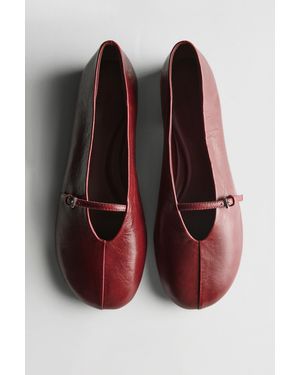 MASSIMO DUTTI Leather Ballet Flats With Buckle - Red