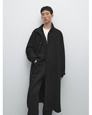 MASSIMO DUTTI Abrigo Largo Cuello Alto Lana - Negro