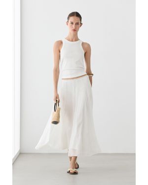 MASSIMO DUTTI Flowy Flared Midi Skirt - White